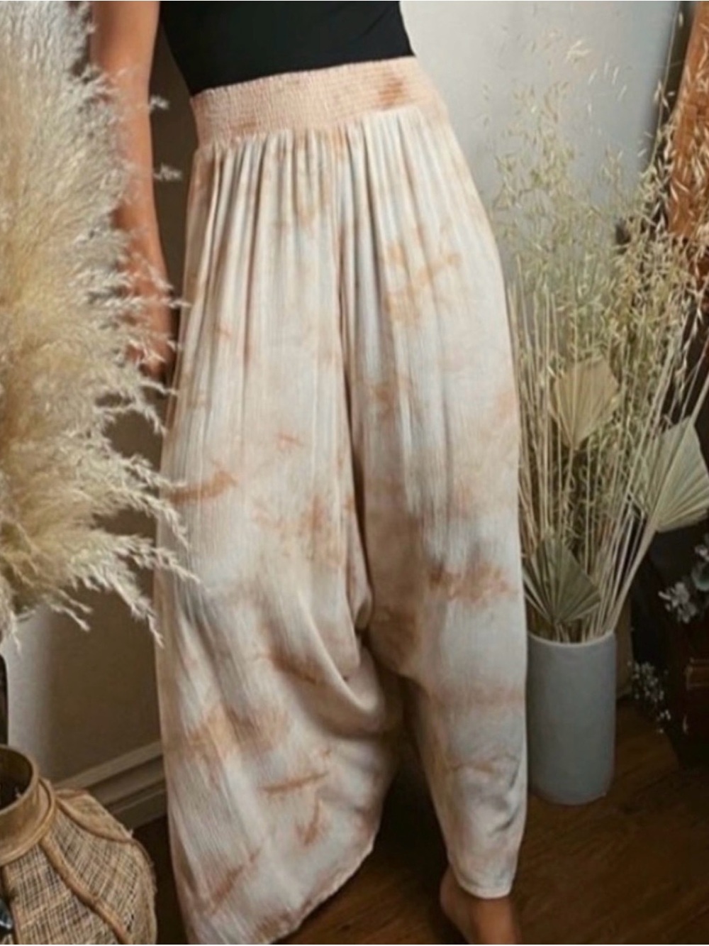 Tie-Dye Wide Leg Pants - Cream & Pink